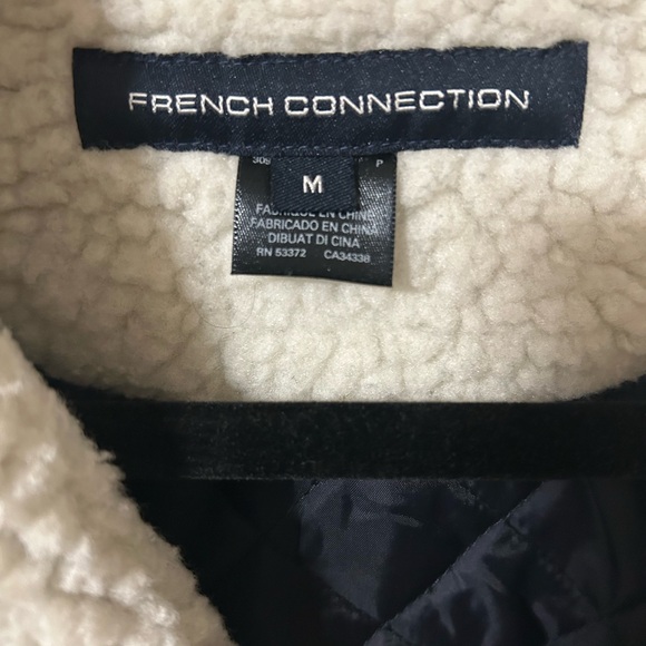 French Connection Navy and Green Plaid Pea Coat with Shearling Collar - Picture 4 of 5